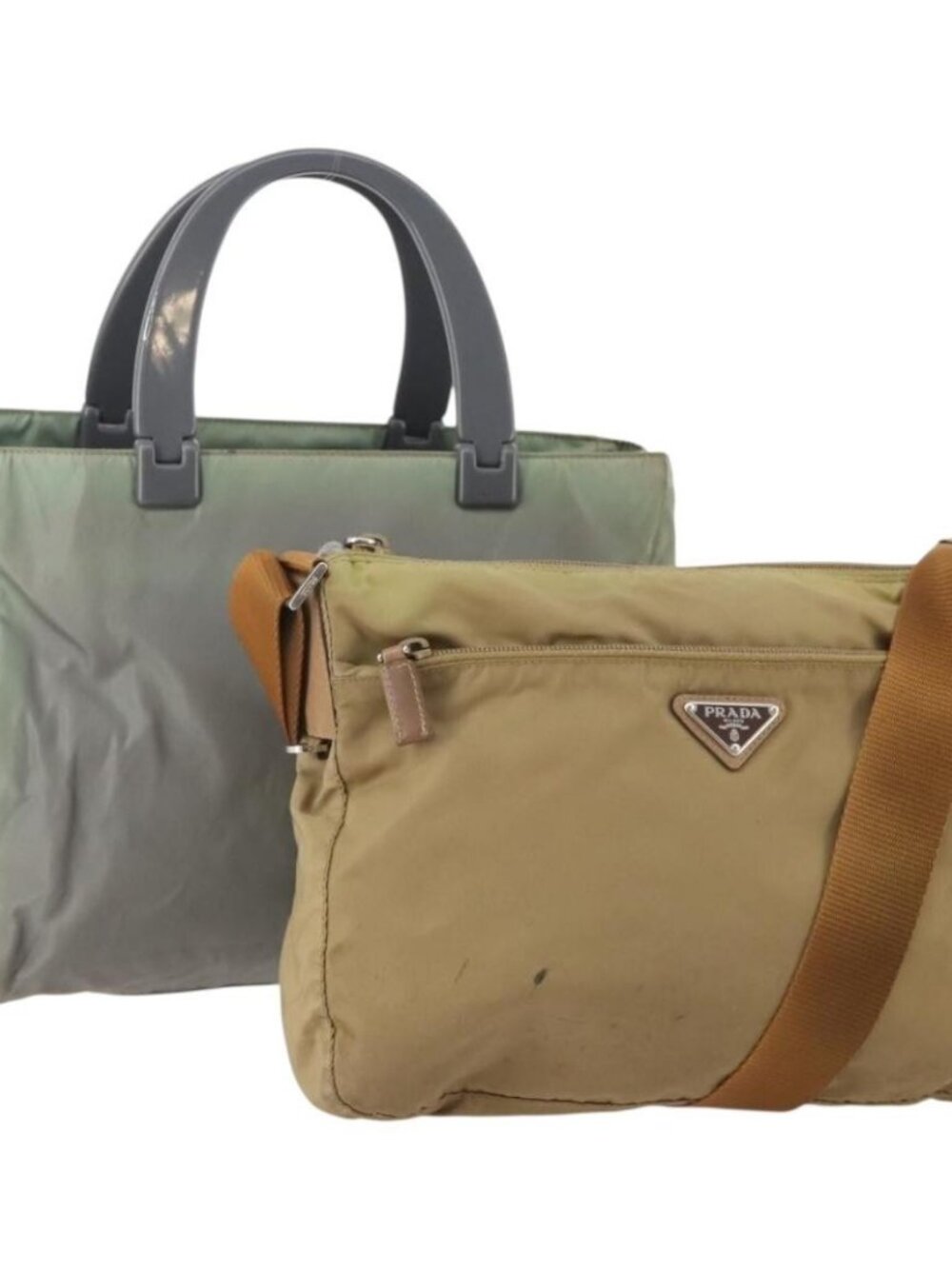 PRADA Shoulder Bag Nylon 2 Set Beige Gray Auth bs34887